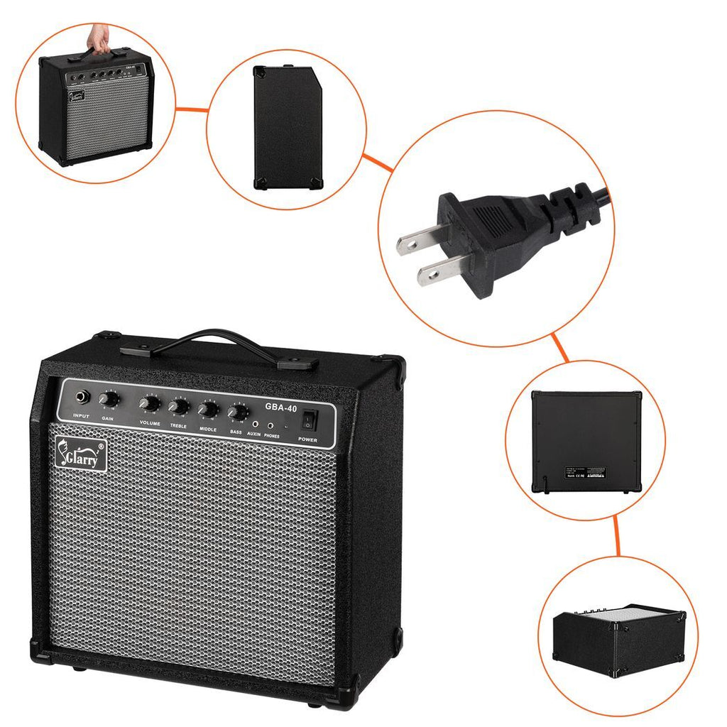 Glarry 40W GBA-40 Electric Bass Amplifier Black