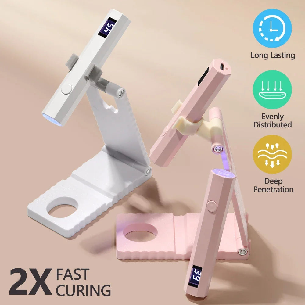 LULAA Cordless Nail Lamp with Stand Handheld UV Light with LCD Display for Gel Nails Rechargeable USB Nail Dryer for Fast Curing