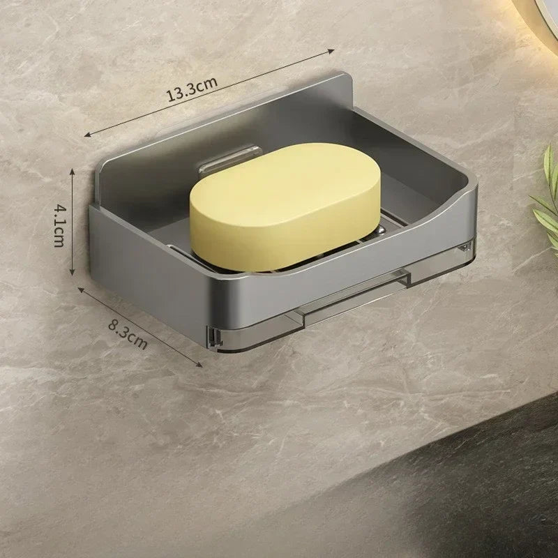 Bathroom Soap Holder Free-Punching Wall Mounted Soap Sponge Holder Organizer Double Drainage Soap Dish Bathroom Accessories