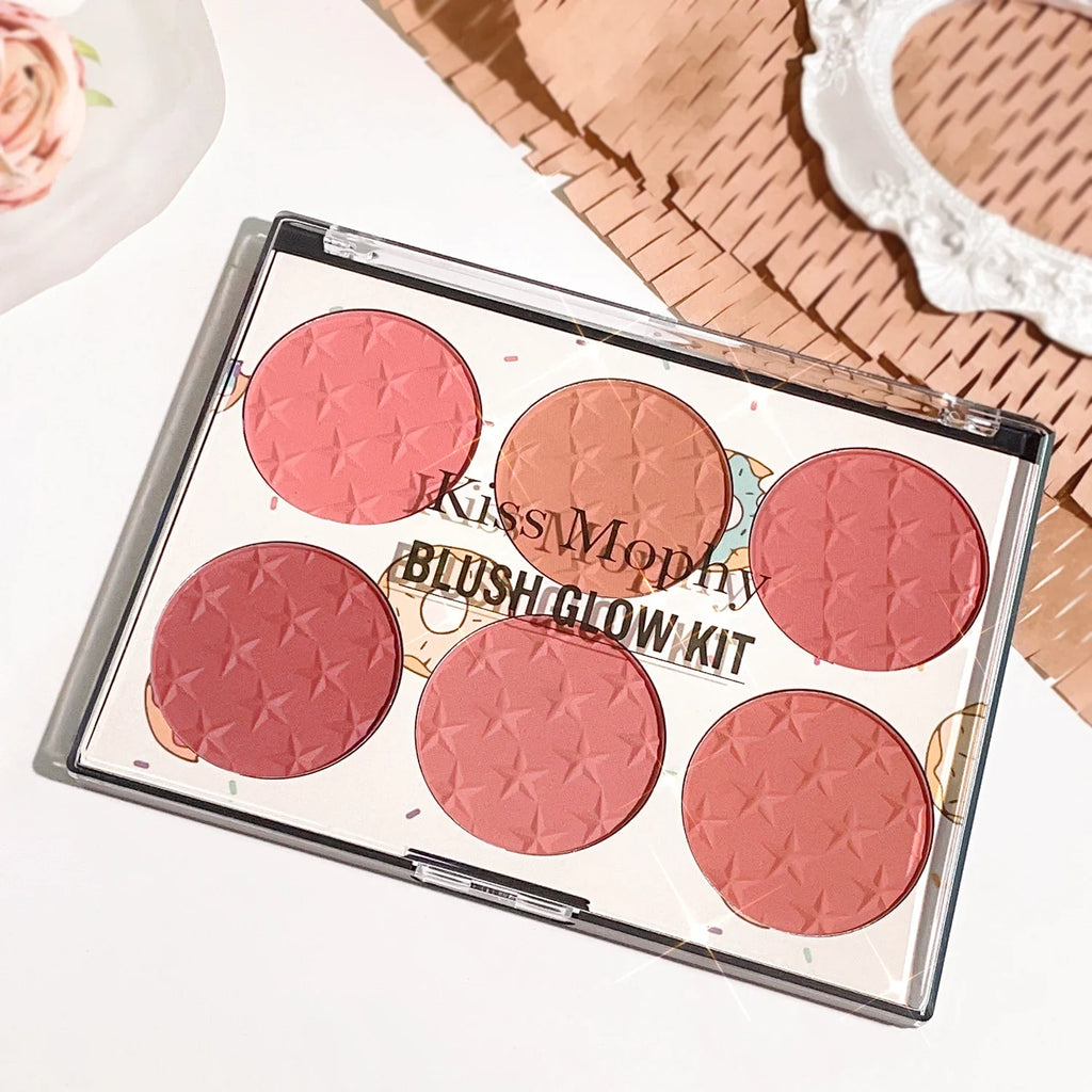 Six-color blush plate girl's heart waterproof matte pearl multi-color nude makeup natural grooming students