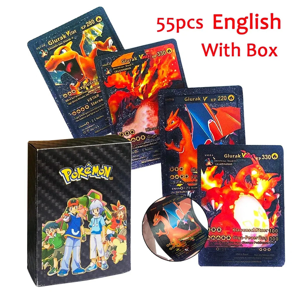 Color: EIGHT - 55PCS Pokemon Colorful Gold Foil Card Charizard Pikachu Arceus Diamond Rainbow English French German Spanish VSTAR GX VMAX Cards