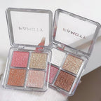 4-Color Face Highlighter Palette, Pearly Glitter Shimmer Smooth Baked Powder, Lasting Sparkling Highlighter Makeup