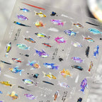 5D Metal Fish Nail Art Stickers Tiny Ocean Shoal of Fish Foil Waves Summer Beach Self Adhesive Decoration Manicure Decal DIY