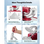 Commercial Ice Crusher 661LBS/H, 350W Electric Snow Cone Machine with 4 Blades, 2000RPM Stainless Steel Shaved Ice Machine with 11 Gal Crushed-Ice Box, for Family Restaurants Bars, Red