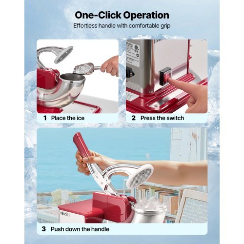 Commercial Ice Crusher 661LBS/H, 350W Electric Snow Cone Machine with 4 Blades, 2000RPM Stainless Steel Shaved Ice Machine with 11 Gal Crushed-Ice Box, for Family Restaurants Bars, Red
