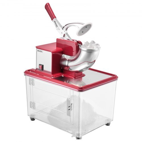 Commercial Ice Crusher 661LBS/H, 350W Electric Snow Cone Machine with 4 Blades, 2000RPM Stainless Steel Shaved Ice Machine with 11 Gal Crushed-Ice Box, for Family Restaurants Bars, Red