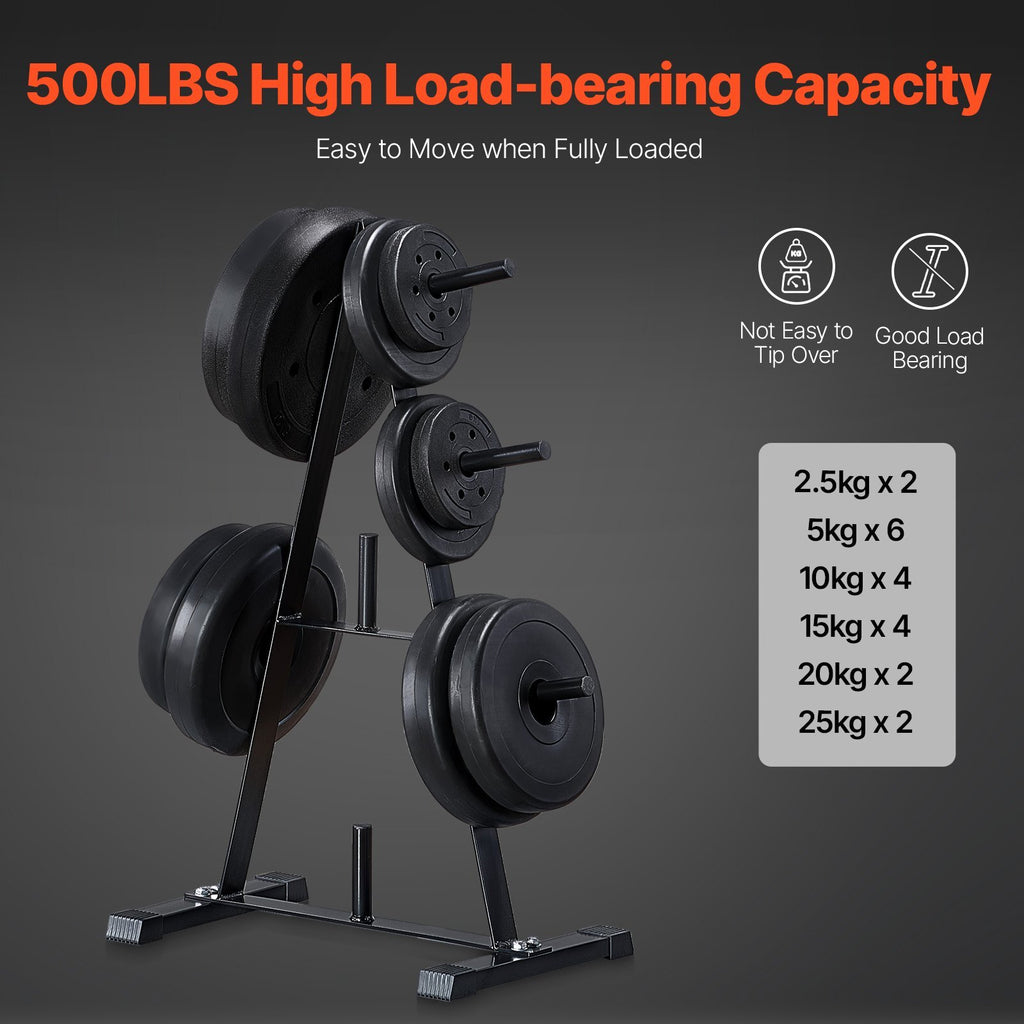 Weight Plate Rack, A Frame Weight Plate Tree for 1-Inch Weight Plates, Standard Weight Plate Tree, 500 lbs Load Capacity Weight Storage Holder, Home Gym Barbell Rack Storage Stand, Black