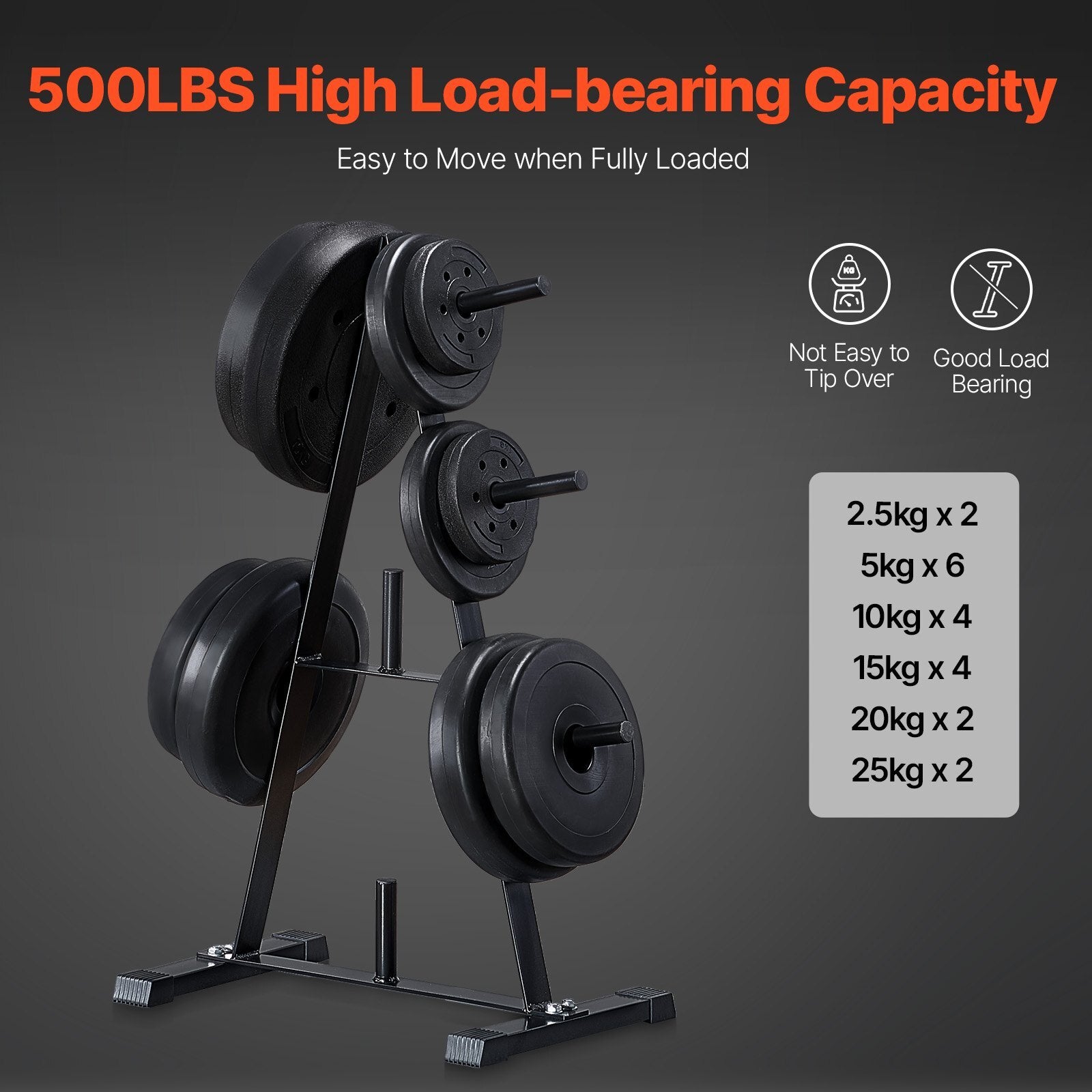 Weight Plate Rack, A Frame Weight Plate Tree for 1-Inch Weight Plates, Standard Weight Plate Tree, 500 lbs Load Capacity Weight Storage Holder, Home Gym Barbell Rack Storage Stand, Black