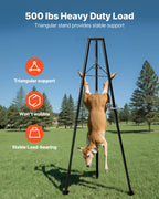 Tripod Deer Hoist, 500 lbs Load Capacity, Hunting Game Hoist Winch Lift with Gambrel & Manual Winch, Hunting Game Skinning and Cleaning Accessory for Cleaning, Skinning, and Moving, Black