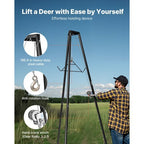 Tripod Deer Hoist, 500 lbs Load Capacity, Hunting Game Hoist Winch Lift with Gambrel & Manual Winch, Hunting Game Skinning and Cleaning Accessory for Cleaning, Skinning, and Moving, Black