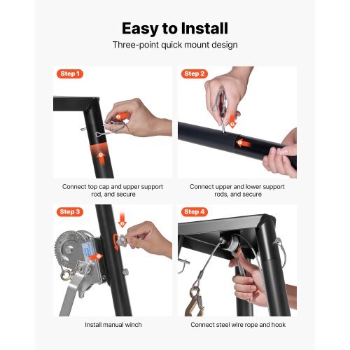 Tripod Deer Hoist, 500 lbs Load Capacity, Hunting Game Hoist Winch Lift with Gambrel & Manual Winch, Hunting Game Skinning and Cleaning Accessory for Cleaning, Skinning, and Moving, Black