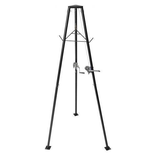 Tripod Deer Hoist, 500 lbs Load Capacity, Hunting Game Hoist Winch Lift with Gambrel & Manual Winch, Hunting Game Skinning and Cleaning Accessory for Cleaning, Skinning, and Moving, Black