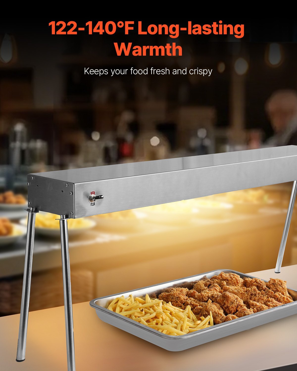 Food Heat Lamp, 750W Hanging Commercial Food Heating Warmer, Stainless Steel Electric Strip Heater Light with Cord, Heatlamp Warming Equipment for Food Restaurant, Buffet, and Catering Kitchen