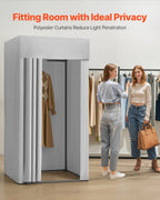 Fitting Room, Dressing Room with Thick Polyester Curtains, Privacy Space with Shading Curtain and a Hook, for Boutique, Mall, Tailor's Store & Outdoor 39 x 39 x 78 in (Black and Gray-White)
