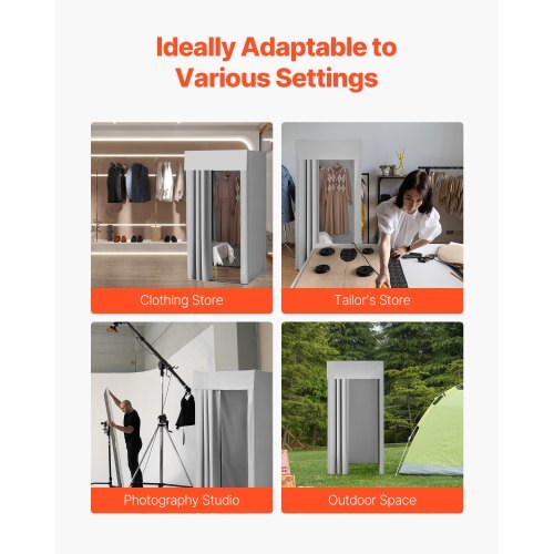 Fitting Room, Dressing Room with Thick Polyester Curtains, Privacy Space with Shading Curtain and a Hook, for Boutique, Mall, Tailor's Store & Outdoor 39 x 39 x 78 in (Black and Gray-White)