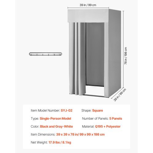 Fitting Room, Dressing Room with Thick Polyester Curtains, Privacy Space with Shading Curtain and a Hook, for Boutique, Mall, Tailor's Store & Outdoor 39 x 39 x 78 in (Black and Gray-White)