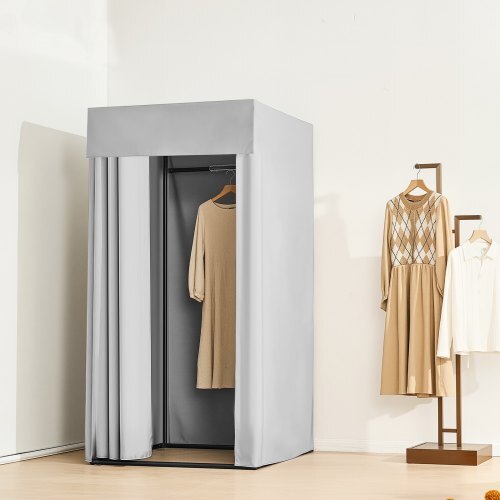 Fitting Room, Dressing Room with Thick Polyester Curtains, Privacy Space with Shading Curtain and a Hook, for Boutique, Mall, Tailor's Store & Outdoor 39 x 39 x 78 in (Black and Gray-White)