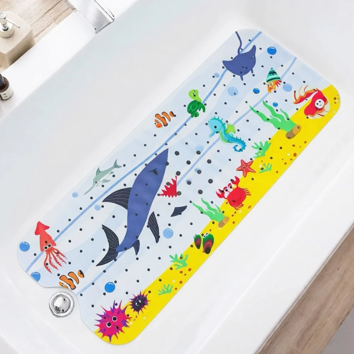 1pc Cartoon Extra Long Bathtub Mat 40x100cm Non Slip Bath Mat for Bathroom Tubs Shower Mats with Suction Cups & Drain Holes