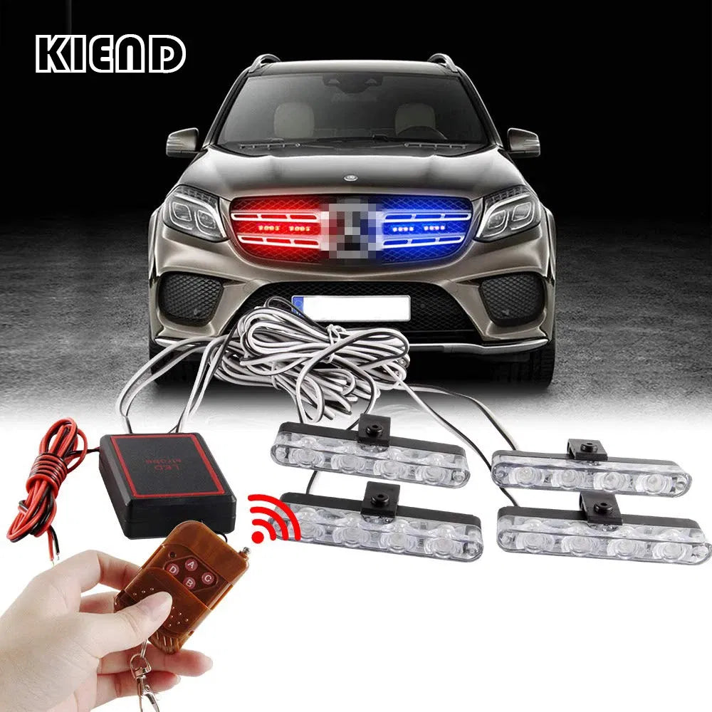 Emitting Color: Green - 4 In 1 Red Blue Emergency Strobe Lights Police Lights 12V With Wireless Remote Control Flash Grille Light for Cars Truck Van SUV