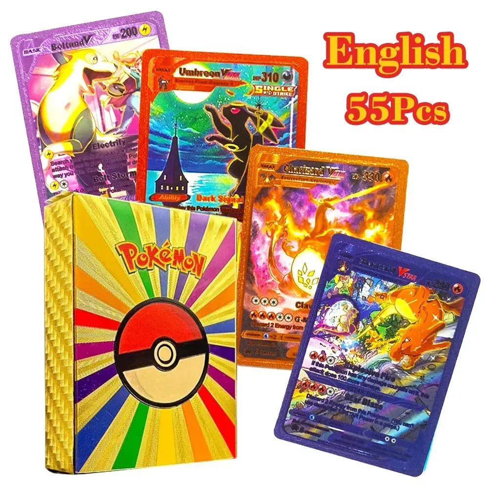 Color: seven - 55PCS Pokemon Colorful Gold Foil Card Charizard Pikachu Arceus Diamond Rainbow English French German Spanish VSTAR GX VMAX Cards