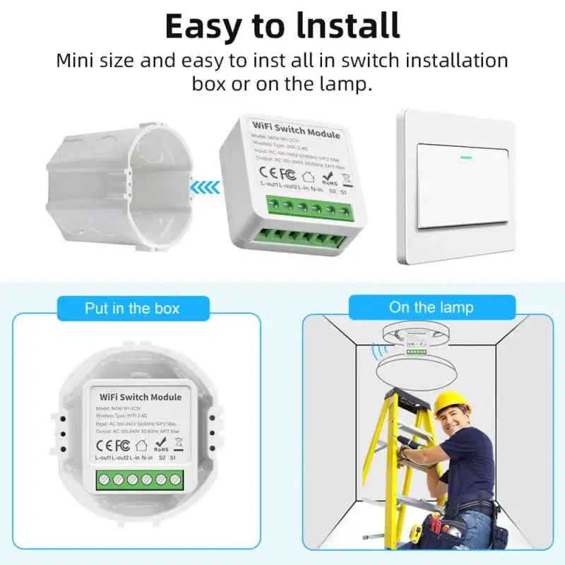 Bundle: Bundle4, Ships From: CHINA - Tuya WiFi Mini DIY Smart Switch 1/2/3/4 Gang 16/10A 2 Way Control Smart Home Automation Module Via Alexa Google Home Smart Life