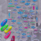 5D Metal Fish Nail Art Stickers Tiny Ocean Shoal of Fish Foil Waves Summer Beach Self Adhesive Decoration Manicure Decal DIY