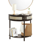Half-moon Rattan Console Table with 2 Drawers, Rattan Entryway Table with Natural Rattan Sliding Door, Console Table with Storage for Living Room, Study, Entryway Or TV Wall, Black