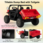 24V Ride On Kids Car with Dump Bed and Remote Control-Red - Color: Red