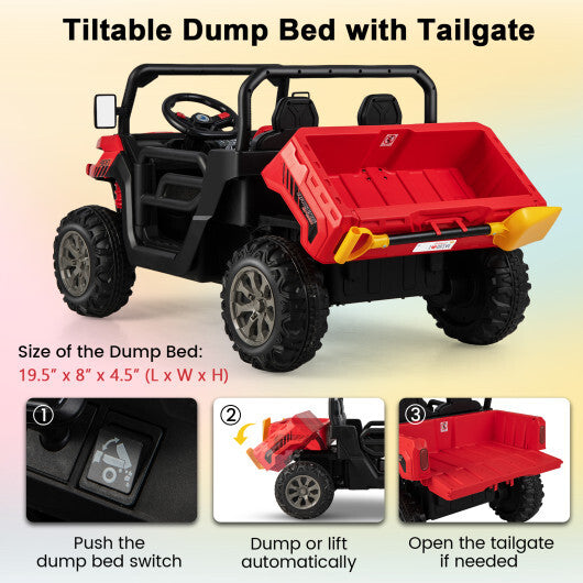 24V Ride On Kids Car with Dump Bed and Remote Control-Red - Color: Red