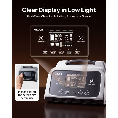 Smart Battery Charger, 12A, 6V 12V 24V 36V 48V Lithium LiFePO4 Lead-Acid (Gel / AGM) Car Battery Charger, with LCD Display, Trickle Charging Maintainer Desulfator, for Car, Boat, Motorcycle