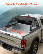 Truck Bed Roll Bar, Universal Pickup Sport Adjustable Bar Chase Rack Compatible with Mid-Size Truck, Carbon Steel Construction with LED Brake Light, No Rack Included