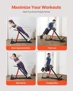 Roman Chair Hyperextension Bench, 350 lbs Adjustable Extension Machine, Multi-Function Exercise Equipment for Glute, Hamstring, Lower Back, and Ab Workout, Fitness Weight Bench for Home Gym