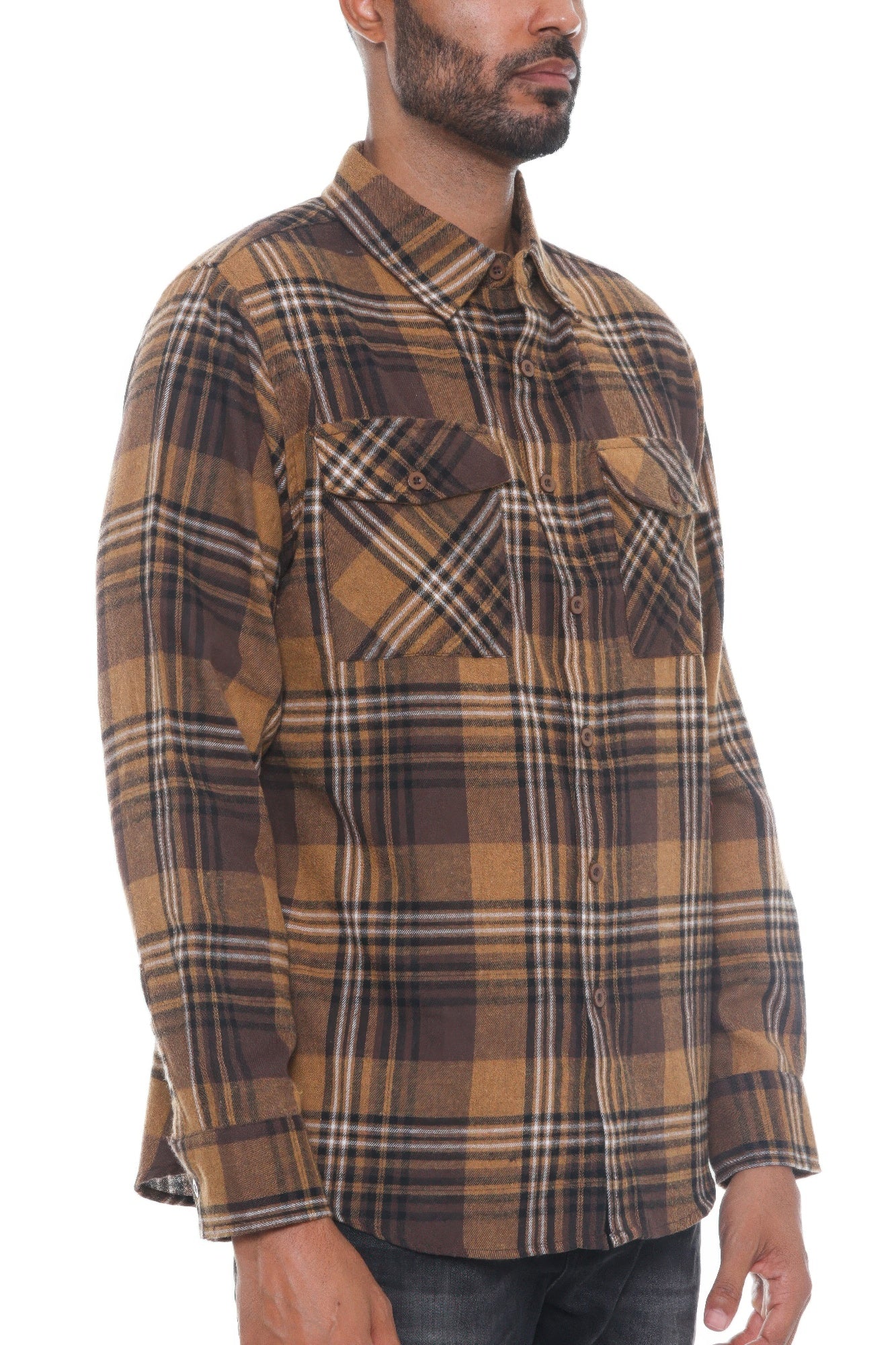 Regular Fit Checker Plaid Flannel Long Sleeve