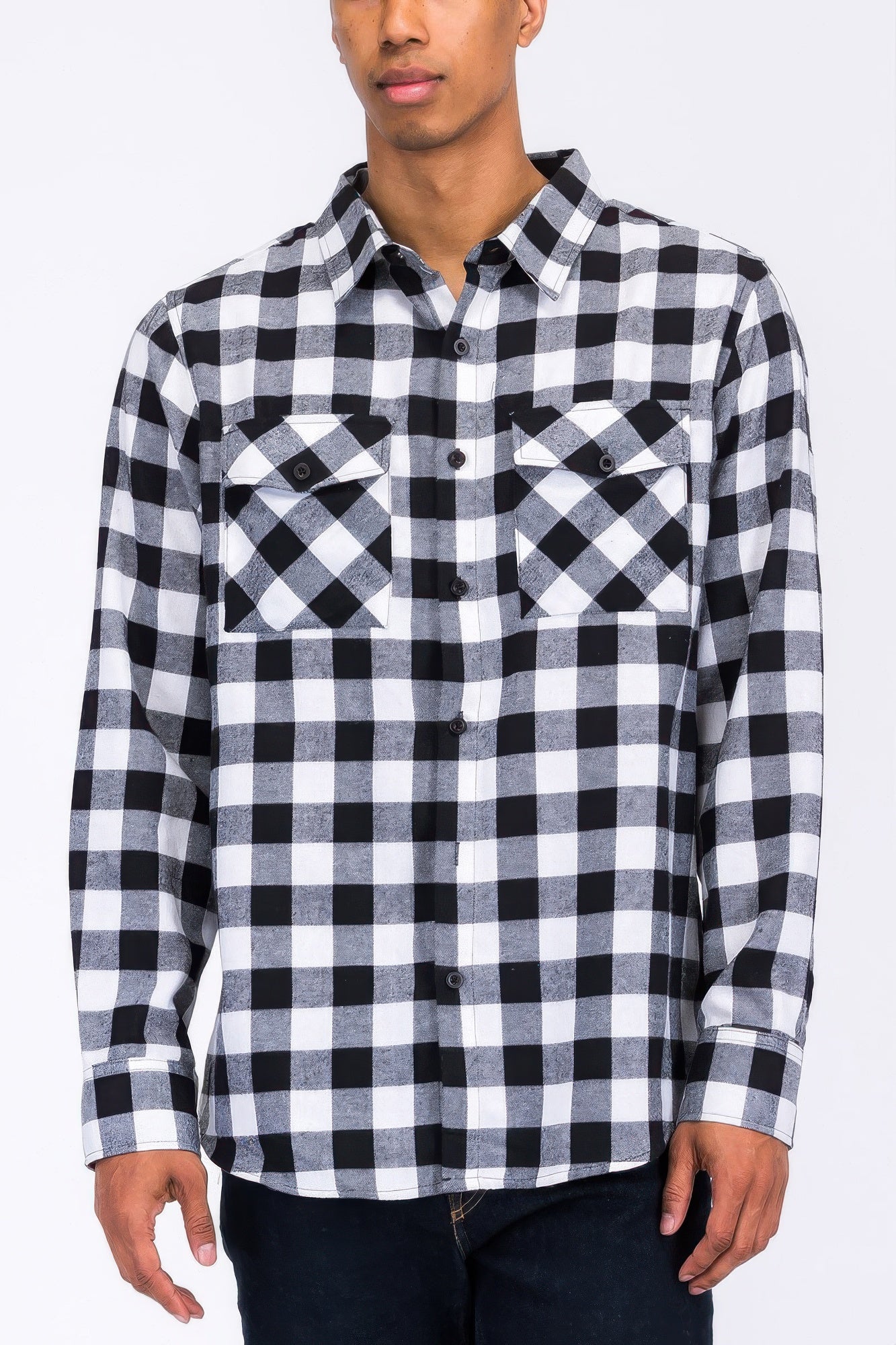 Regular Fit Checker Plaid Flannel Long Sleeve