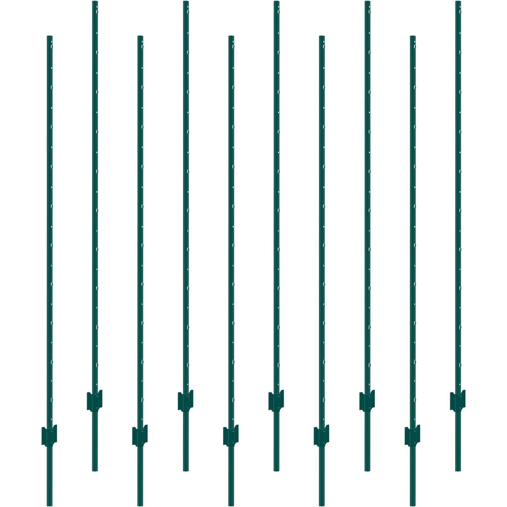 6 Feet Fence Post, 10 Pack U-Channel Heavy Duty Metal Fence Posts, Sturdy Steel Fence Stakes for Garden Yard, Lawn, Farms and Outdoor Wire Fencing, Green