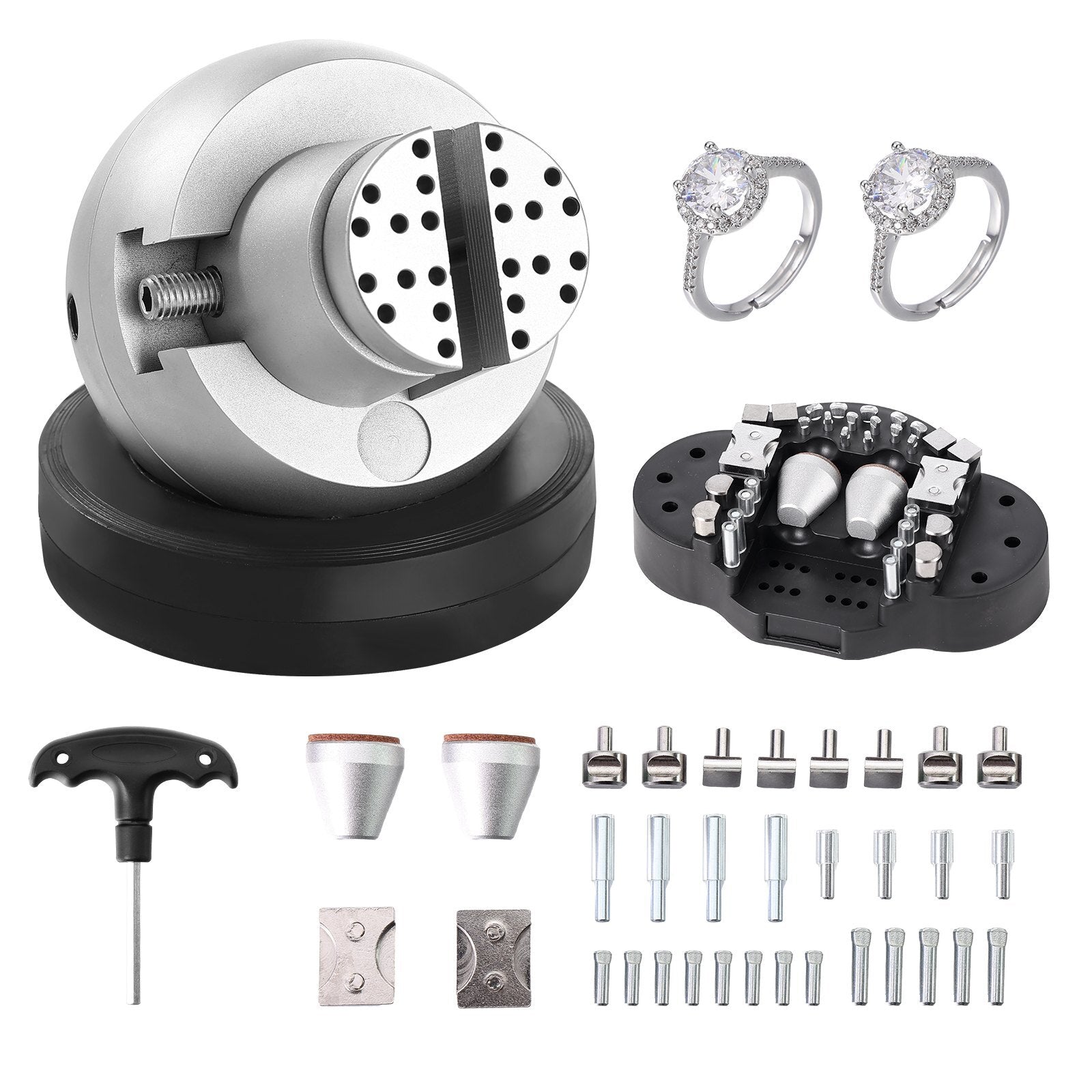 Ball Vise, 5" Engraving Setting Tool, 360? Rotation Engraving Block Vise, 35 PCS Attachment Jewelry Engraving Block Tools Standard Block for Gemstone Inlay and Small-Scale Engraving