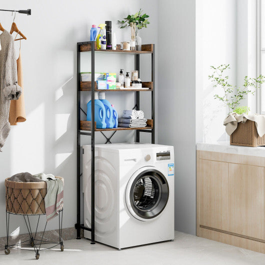 Costway Over The Toilet Storage Rack with Hooks and Adjustable Bottom Bar-Rustic Brown - Color: Rustic Brown