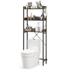 Costway Over The Toilet Storage Rack with Hooks and Adjustable Bottom Bar-Rustic Brown - Color: Rustic Brown