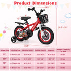Costway 12 Inch Kids Bike Adjustable with Storage Basket and Double Brake for 3-4 Years Old-12 inches