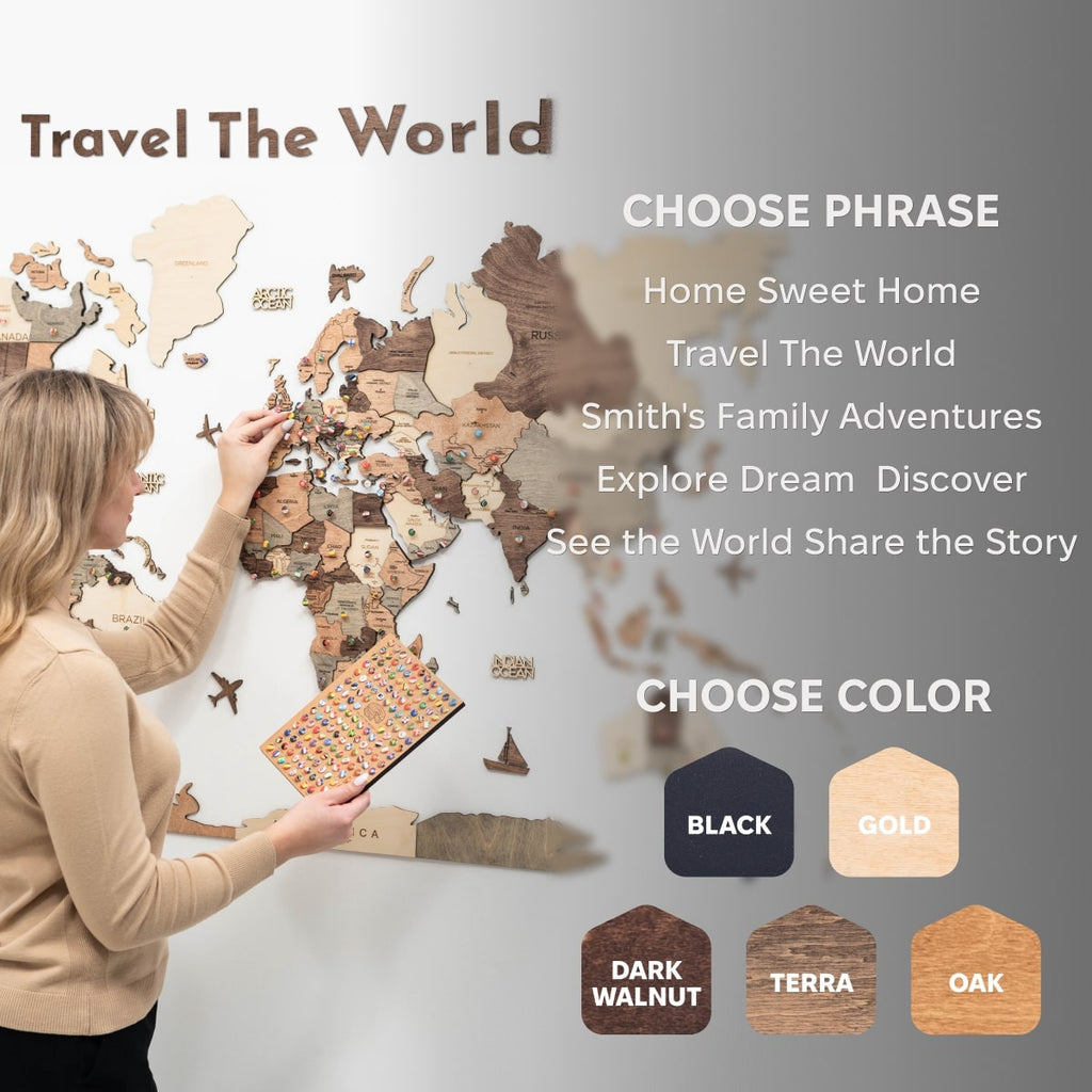 Wooden Map Quote Sign - Dark Walnut