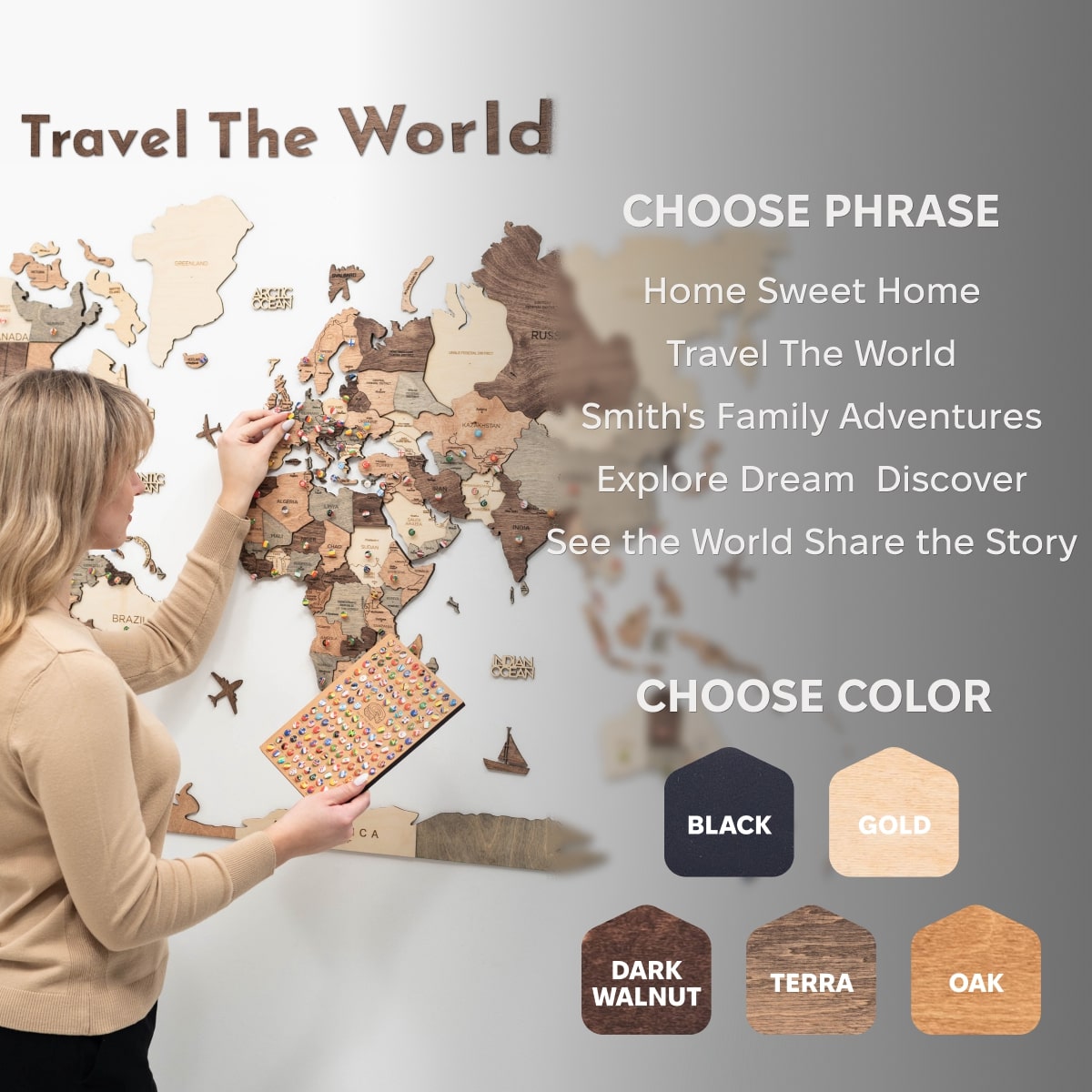 Wooden Map Quote Sign - Dark Walnut