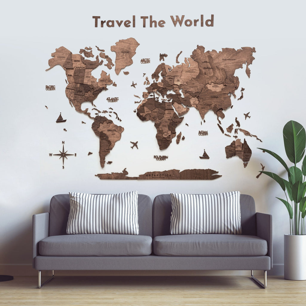 Wooden Map Quote Sign - Dark Walnut