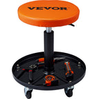 Mechanic Stool, 250 LBS Rolling Pneumatic Creeper Garage/Shop Seat, Adjustable Height 22 in-28 in Padded Rolling Workshop Stool with Tool Tray, for Garage, Shop, Auto Repair, Black+Orange