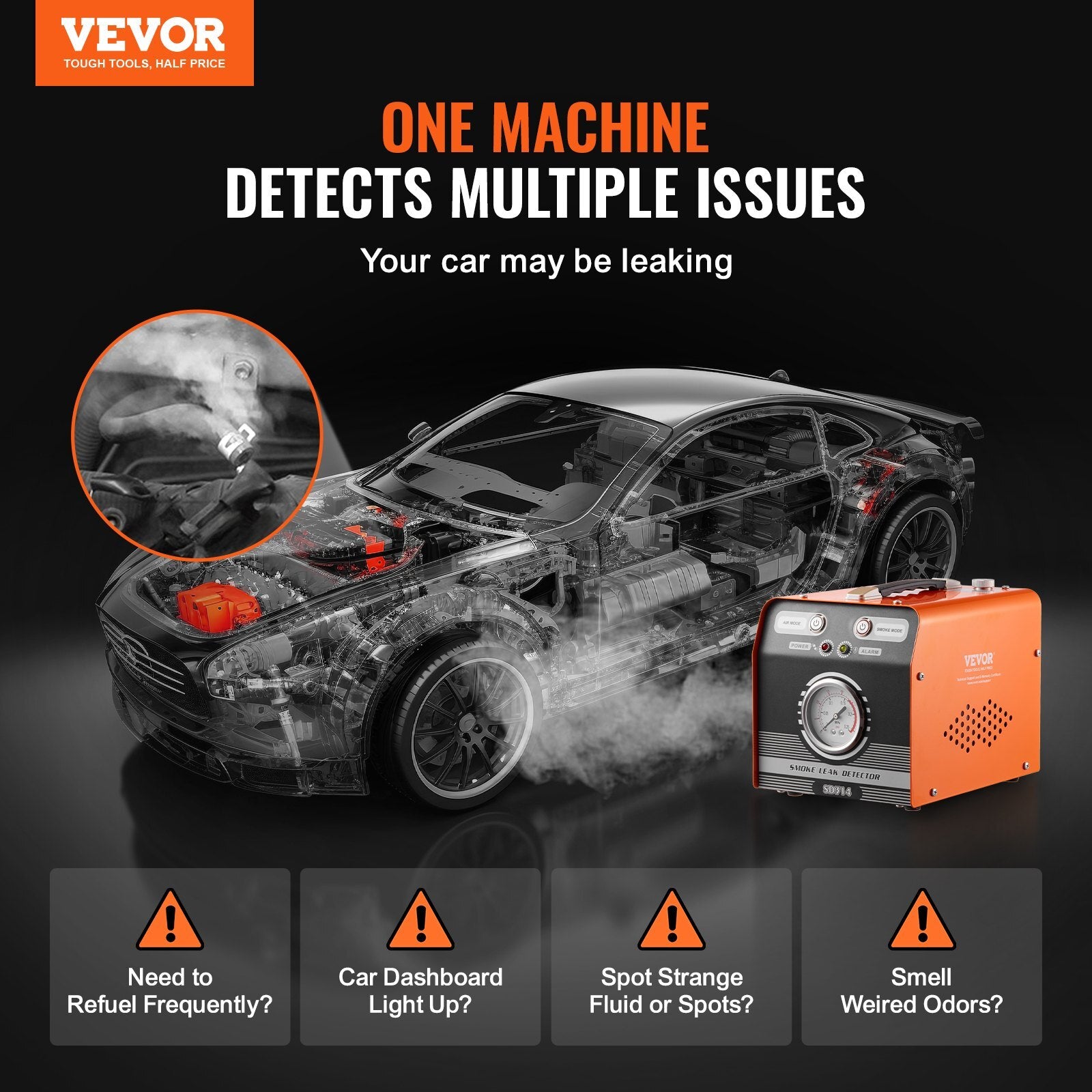 Automotive Smoke Machine Leak Detector, EVAP Smoke Machine Leak Tester with Built-in Air Pump & Pressure Gauge, Dual-Mode Diagnostic Leak Detector for Vacuum, Fuel, Pipeline System Testing