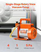 Vacuum Pump, 4 CFM, HVAC Single Stage Rotary Vane Vacuum Pump, for R134a R22 R410a Systems, Auto AC Vacuum Pump Kit with Oil Bottle, for Automotive Air Conditioner Maintenance Resin Degassing