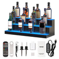 LED Lighted Liquor Bottle Display, 3 Tiers 30 Inch Commercial Illuminated Home Bar Shelf, 3 Steps Whiskey Rack Stand, Acrylic Drink Shelves with RF Remote & App Control, and Multicolor lighting