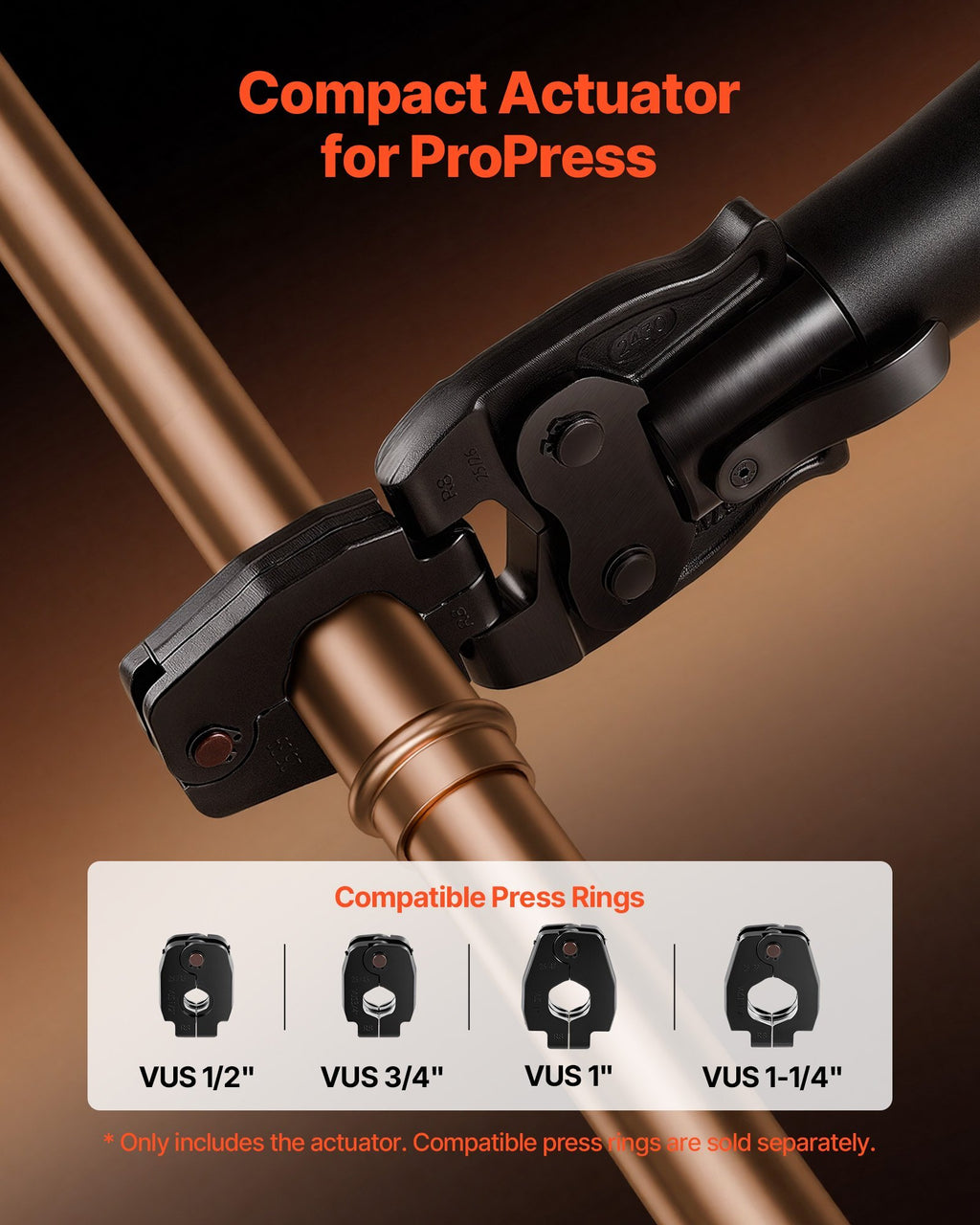 Press Actuator for 24KN Compact Series Press Tools, Works with 1/2", 3/4", 1" & 1-1/4" Press Rings - Compatible with ProPress Copper Pipes (Ring NOT Included)