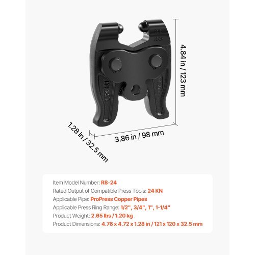 Press Actuator for 24KN Compact Series Press Tools, Works with 1/2", 3/4", 1" & 1-1/4" Press Rings - Compatible with ProPress Copper Pipes (Ring NOT Included)