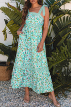 Green Floral Lace Tied Strap Empire Waist Maxi Dress