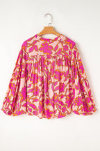 Pink Floral Print Batwing Sleeve Buttoned Loose Fit Shirt